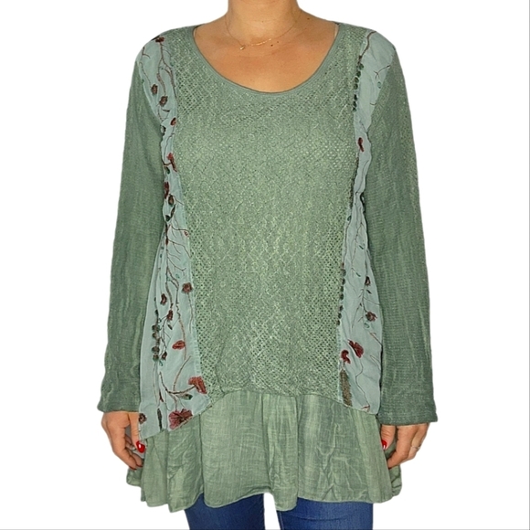 Signals Boho Long Sleeve Tunic Top Size X Large Green - Picture 1 of 4